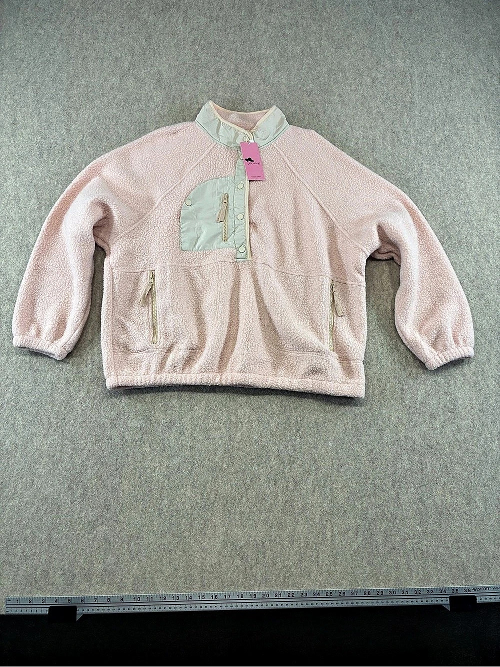 AOANG Women's Pink Fleece Jacket Pockets Buttons Long Sleeve Size XL